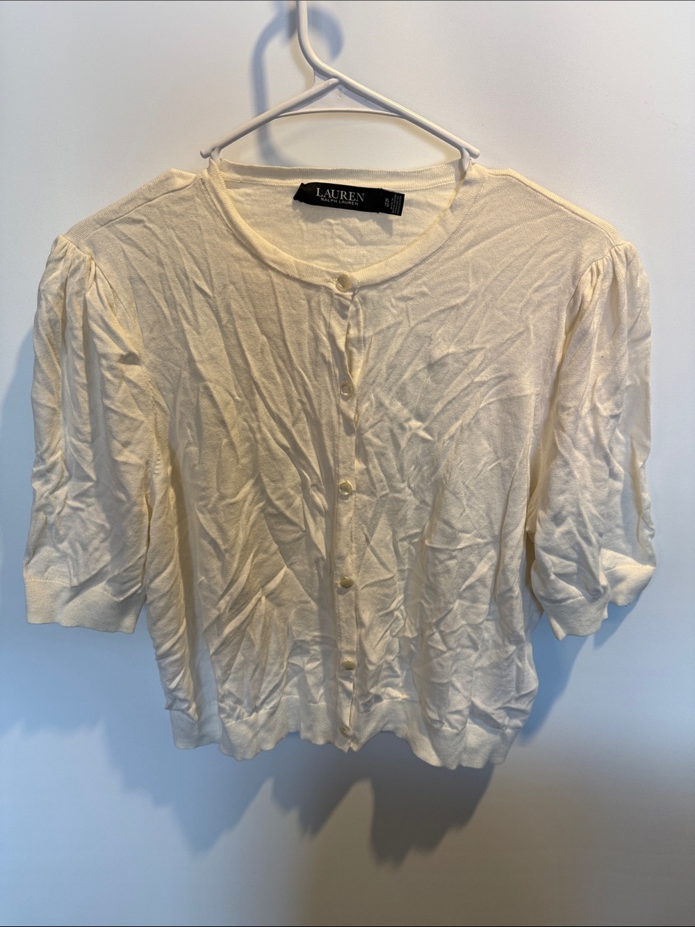 Lauren Ralph Lauren White Short Sleeve Button Front Cardigan Size: XL